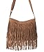 HOXIS Tassel Faux Suede Leather Hobo Cross Body Shoulder Bag Womens Sling Bag