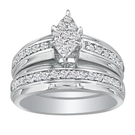 10K White Gold Marquise Look Bridal Engagement Ring Set .45ct tw