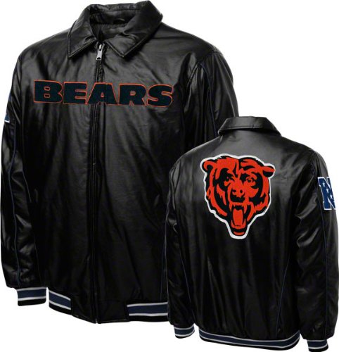 NFL Men's Chicago Bears Black Faux Leather With Chenille Logos (Black, Medium)