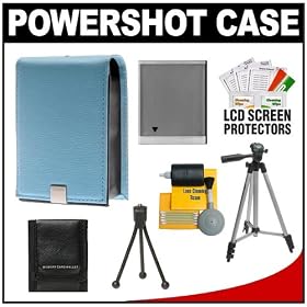 Canon PowerShot PSC-1000 Deluxe Leather Digital Camera Case (Light Blue) with 8GB Card + NB-6L Battery + Tripod + Accessory Kit for SD1200 IS, SD1300 IS, SD3500 IS, SD4000 IS, ELPH 500 HS