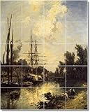 IMAGE OF Johan Jongkind Ships Bathroom Tile Mural 26. 17x21.25 inches using (20) 4.25x4.25 ceramic tiles.