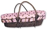Trend Lab Maya Moses Basket Set - Sage Basket with Maya Pink, Brown Polka Dot Wrap Style Bumper and
