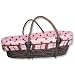 Trend Lab Maya Moses Basket Set - Sage Basket with Maya Pink, Brown Polka Dot Wrap Style Bumper and Pink Mattress Cover Sheet