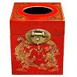Handmade Tibetan Leather Tissue Holder With Mythical Phoenix And Dragon Design