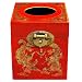 Handmade Tibetan Leather Tissue Holder With Mythical Phoenix And Dragon Design