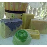"Only One" Five Piece Handmade Holiday Soap Set with Decorative Handmade - Hand Painted Kimberly Hodges Cupcakes & Cartwheels Ceramic Basket ~ Natural Handcrafted Soap