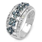 1.05 Carat Genuine Sapphire Rounds and Diamond Accents Sterling Silver Ring