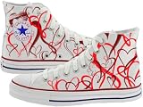 Converse Chuck Taylor All Star Canvas High Top Optical White Custom Hand Painted Hearts m7650hearts