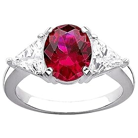 Sterling Silver Oval Garnet Cubic Zirconia 3-Stone Ring