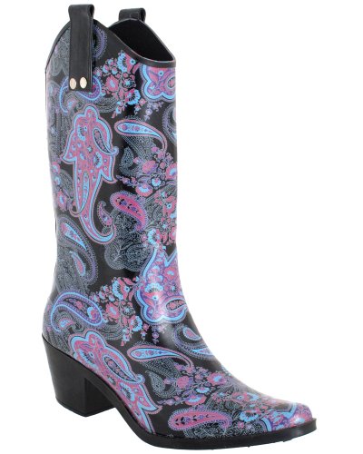 Best Price Capelli New York Shiny Imperial Paisley Ladies Rubber Cowboy Rain Boot