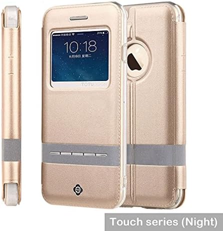 For iPhone 6 (4.7) Case, Fernando Zou Luxury Case for Apple iPhone 6 4.7 Inch Ultra Thin [ Touch Series ] Smart Window View Hybrid PU Leather and Soft TPU Folio Flip Stand Case [ Magnetic ] With Metal Sensor Case + Film + 24K Radiation Paste ( Gold )