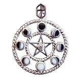 Sterling Silver Moon Phase Pentacle Pentagram Pendant - Wiccan Pagan Jewelry