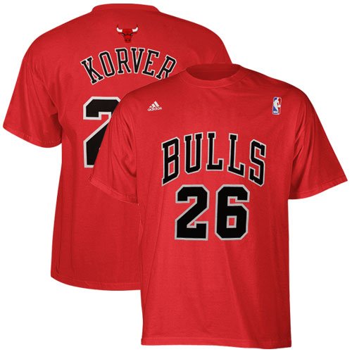 NBA adidas Chicago Bulls #26 Kyle Korver Red Net Number T-shirt (Large)