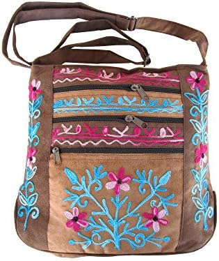 Embroidered Zippered Multi-pockets Cross Body Purse Bag