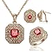 Yoursfs 18k Rose Gold Plated Vintage Ruby Necklace and Ring and Earring Bridal Jewelry Sets