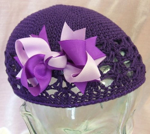 Crochet Hat Piper child arc (Toddler Girl, Hat\\\\\\\/violet purple bow)
