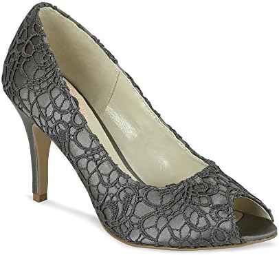 Pink Paradox London Women's Cosmos Peep-Toe Pump,Slate Lace,US 9 M