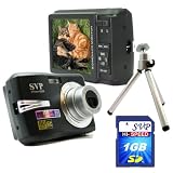 SVP Xthinn-8368 Black 10MP Max 3x Optical Zoom 3 LCD Digital Camera (Free-1GB High Speed SD Card, a Sturdy Tripod)