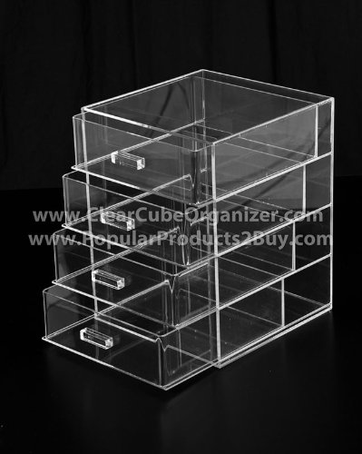 Acrylic Clear Cube Makeup Organizer 5 Drawers Display Compare