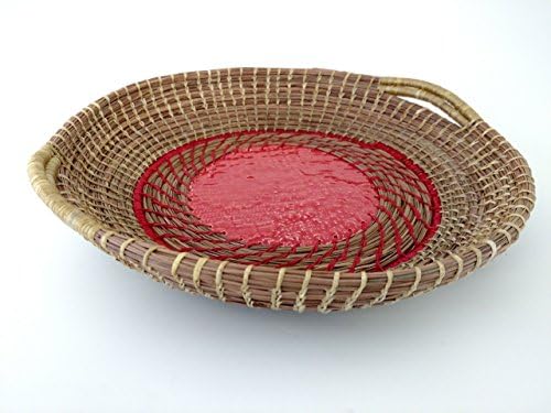 Hand Woven Pine Needle Basket with Red Center - Large