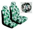 - 	 Green Universal-Fit Hawaiian Hibiscus Floral Print Low Back Front Bucket Seat Cover With Separate Headrest Cover, Steering Wheel Cover and Shoulder Seat Belt Pads Combo