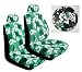 - 	 Green Universal-Fit Hawaiian Hibiscus Floral Print Low Back Front Bucket Seat Cover With Separate Headrest Cover, Steering Wheel Cover and Shoulder Seat Belt Pads Combo