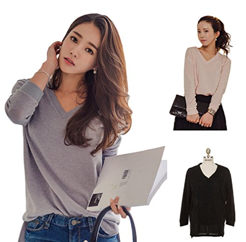 【 UN ANANAS 】 Vネック トップス 春 レディース 韓国 スタイル 長袖 さらっと 着れる 全３色