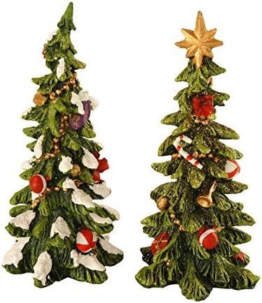 Set of 2 6-Inch Glittered Resin Christmas Trees - Tabletop Holiday Decorations