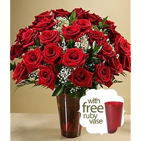 Valentine's Day Flowers - Two Dozen Long Stemmed Red Rose Flower Bouquet with Vase