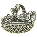 Sterling Silver Marcasite Flower Basket Brooch