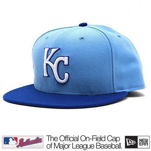 New Era 59Fifty On Field Kansas City Royals Baby Blue White KC Logo Alternate Fitted Cap Hat 7 1/8