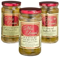 Miss Leone's Stuffed Queen Olives: Almonds, Garlic Almond, Hickory Almond, 12-Ounce Jars (Pack of 3)