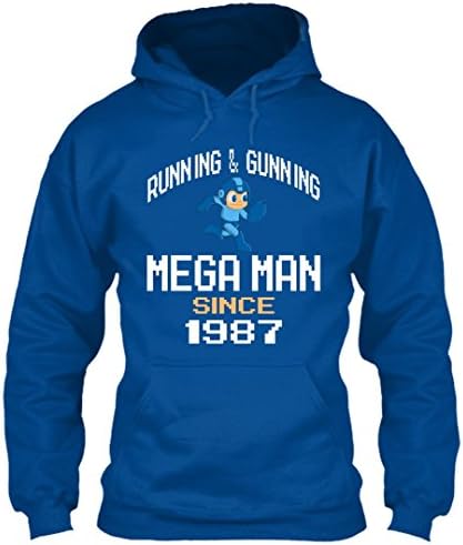 Mega shirts man-Mega man running and gunning since 1987 Hoodie (M,Royal)