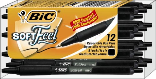 BIC Soft Feel Retractable Ballpoint Pen, Medium Point, Black, 12-Count