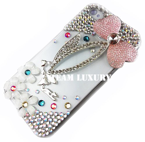 Bling AB Crystal Silver Angel Rhinestone Case Cover for Iphone 4 4G 4S
