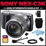 Sony Alpha NEX-C3K (Black) 16MP Compact Interchangeable Digital Camera with 18-55mm Zoom Lens (8GB Intermediate Bundle Kit) includes Charger, Battery, 8GB SD Card, HDMI Cable, Mini Tripod, Cleaning Kit