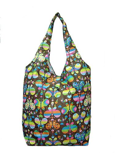 Trendy Sturdy Shopping Tote Bag - Rainbow Butterflies Pattern (Brown)
