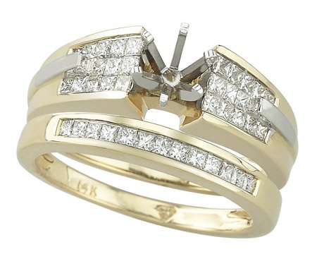 14K Two Tone Gold Diamond Wedding Set Semimount