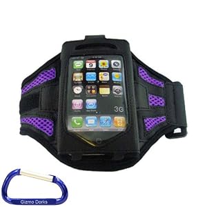 Premium Mesh Armband (Purple) iPhone 3G/3GS Cell Phone Case with Free Carabiner Key Chain