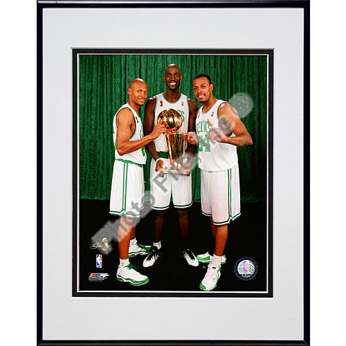 Photo File Boston Celtics Ray Allen, Kevin Garnett, & Paul Pierce 2008 Championship Trophy - Studio Framed 8X10 Photo