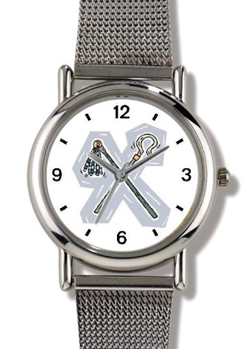 The Flail & Crook - Egyptian Royal Scepters of Osiris - Symbols of Supreme Power Egyptian Theme - WATCHBUDDY® ELITE Chrome-Plated Metal Alloy Watch with Metal Mesh Strap-Size-Small ( Standard Women's Size )