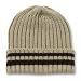 KHAKI TAN & BROWN STRIPED THICK KNIT LONG / CUFFED SWEATER BEANIE CAP CAPS HAT