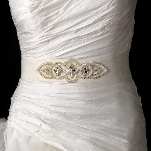 Majestic Pearl & Rhinestone Accented Wedding Bridal Sash Belt - White