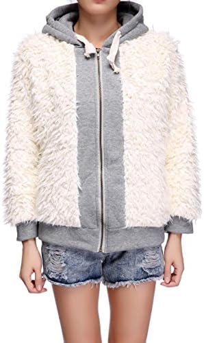 Womens Stylish Loose Casual Fluffy Fleece Long Sleeve Hooded Coat Poncho Jacket