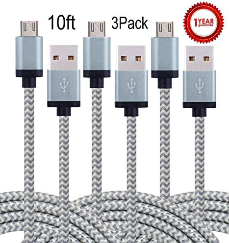 Aplenta Micro USB Cable, 10-Feet, 3-Pack, Gray