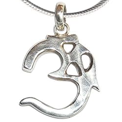 Om Pendant with Chain Sterling Silver Jewelry 1.75 inches