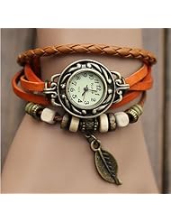 Woman Lady Men Hot Fashion Classic Leather Strap Roma Number Dial Quartz Watch WHS1 (Orange-1)