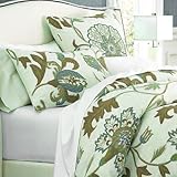 Crewel Bedding Giverny Green Tones on Ivory Duvet Cover Cotton (92X94)