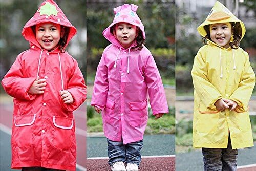 DOUBLETOP® Cartoon Waterproof for ages 3-10 and Children's Raincoat (Red strawberry)