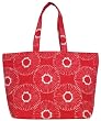 Cotton Canvas Red and White Flowers Tote Bag with Cloth Handles 21.5'L Top x 15"H